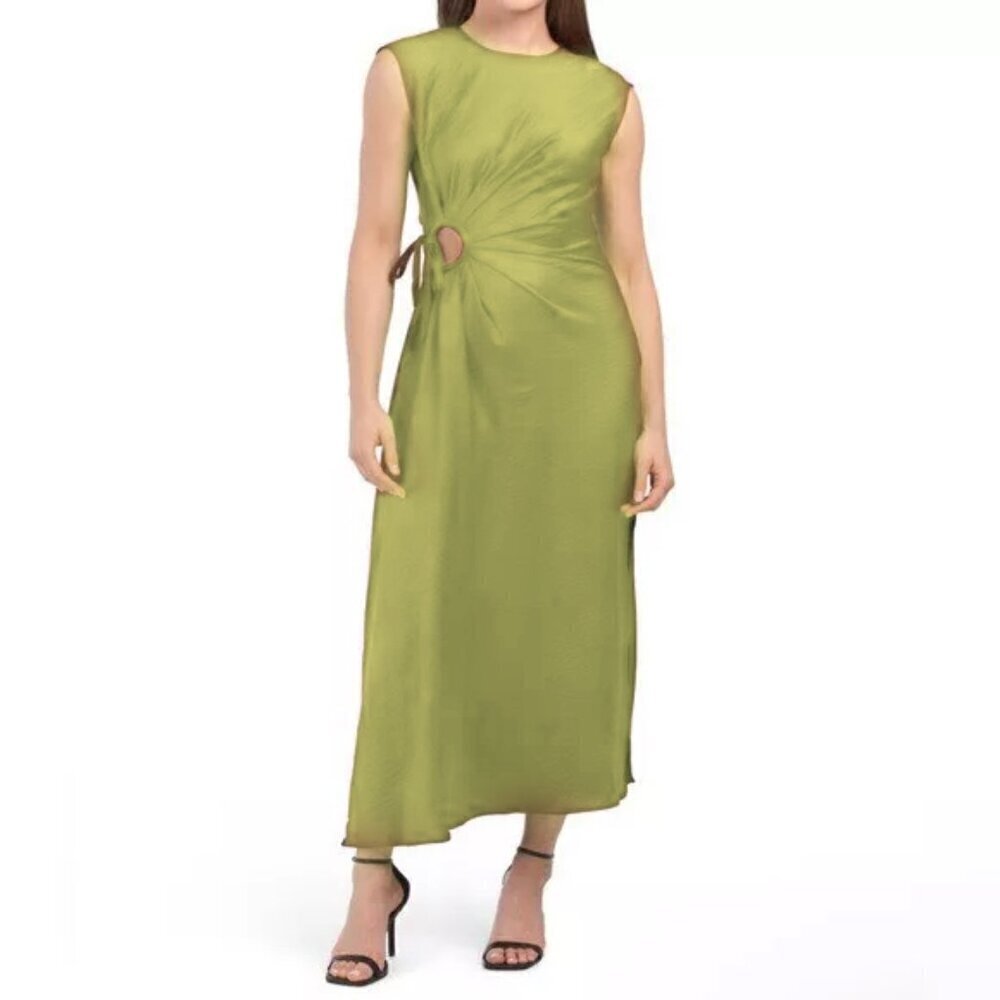 NWT House of Harlow 1960 Satin Side Tie Dress Side Slit Sleeveless Maxi XS
